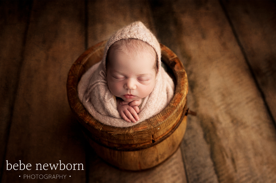 diy newborn props - baby in a bucket